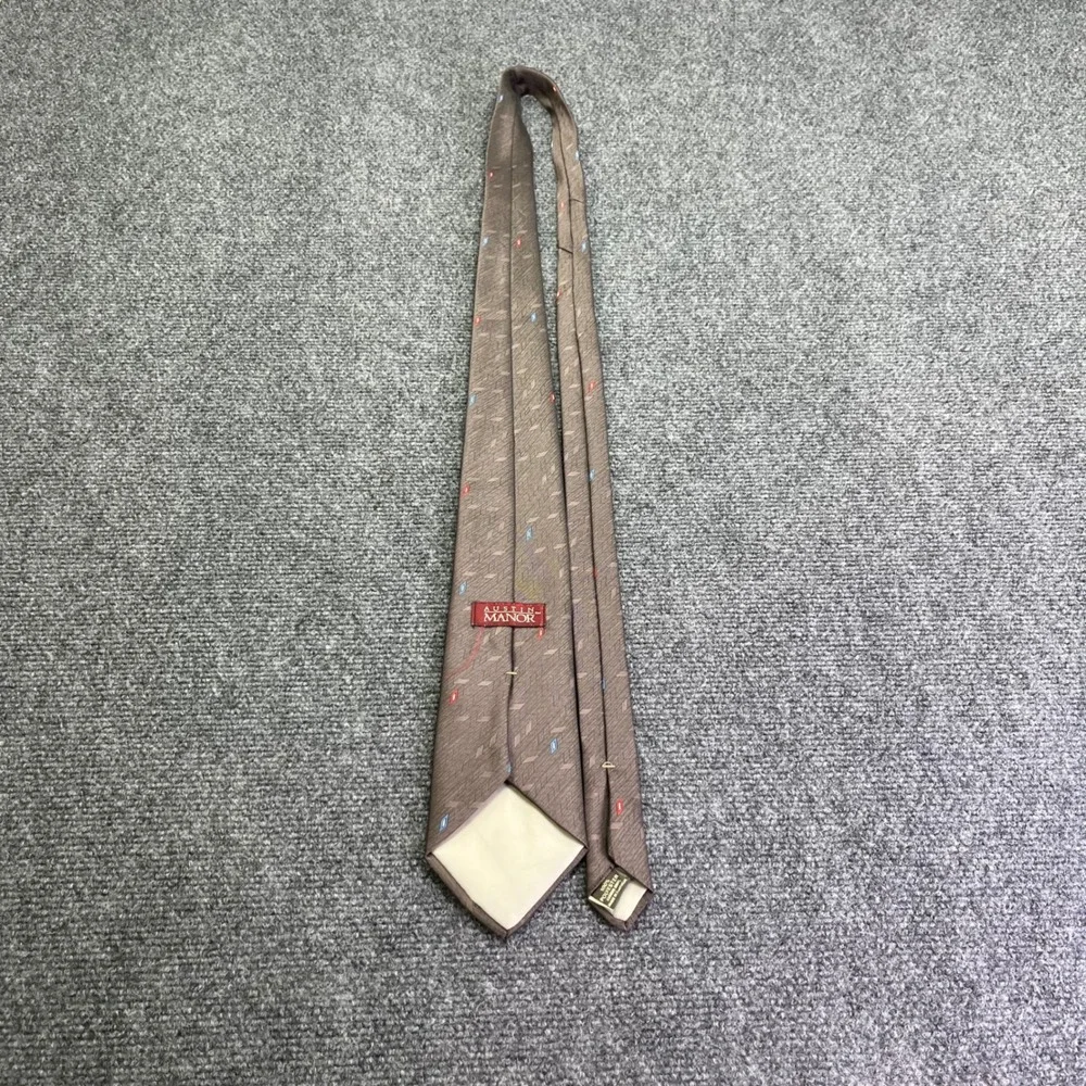 Vintage‎ Austin Manor Necktie Brown Geometric Micro Print Woven Jacquard Tie